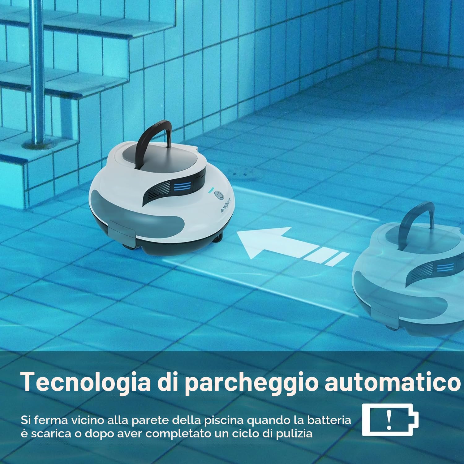 POOLPURE Robot aspirapolvere per piscina, 5000mAh, doppio motore, doppio sensore Hall, display LED, parcheggio automatico, impermeabile IPX8, aspirapolvere per piscina senza fili