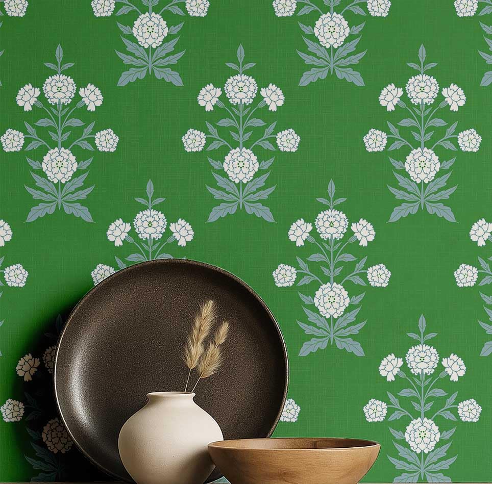 Papier peint vert style asiatique pour une chambre zen et cosy