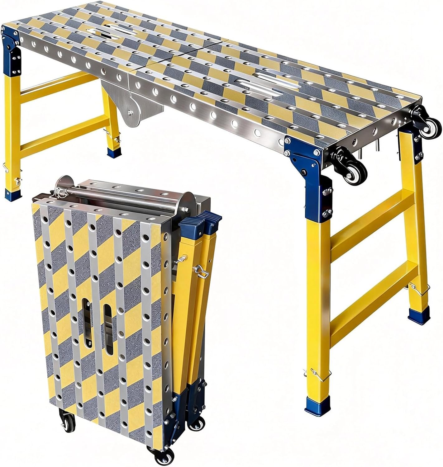 Portable Welding Table Work Bench 1102 LBS Load Capacity Versatile Steel Folding Work Table,Height 23 to 35 inches Adjustable with Wheels Non-Slip Mat Scaffolding