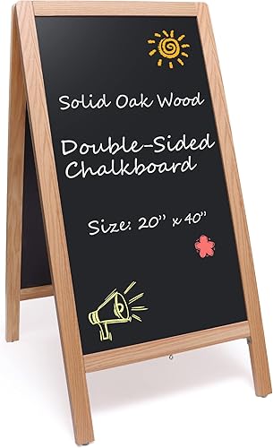 Letreros rústicos de pizarra de 20 x 40 pulgadas, caballete de pizarra de madera de roble natural con marco en A, doble cara, de pie, de pie,