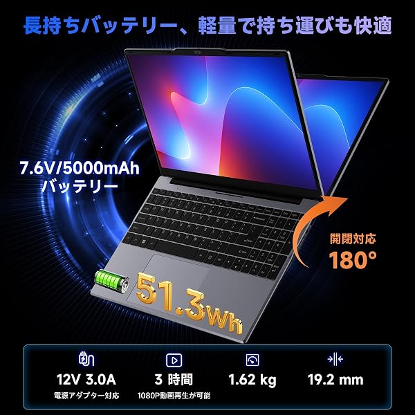 2026最新ノートパソコン Intel-N95 最大3.4GHz 4コア4スレッド ノートPC Win11 Pro 38Wh大容量バッテリー ノートパソコン 15.6インチ 12GB DDR5+512GB パソコン 1920×1080 IPS液晶 ウェブカメラ付き 高速放熱+静音 デスクトップ HDMI+Type-C+テンキー付き/日本語キーボードカバー 学生向け 仕事用 学習用 laptop - 3