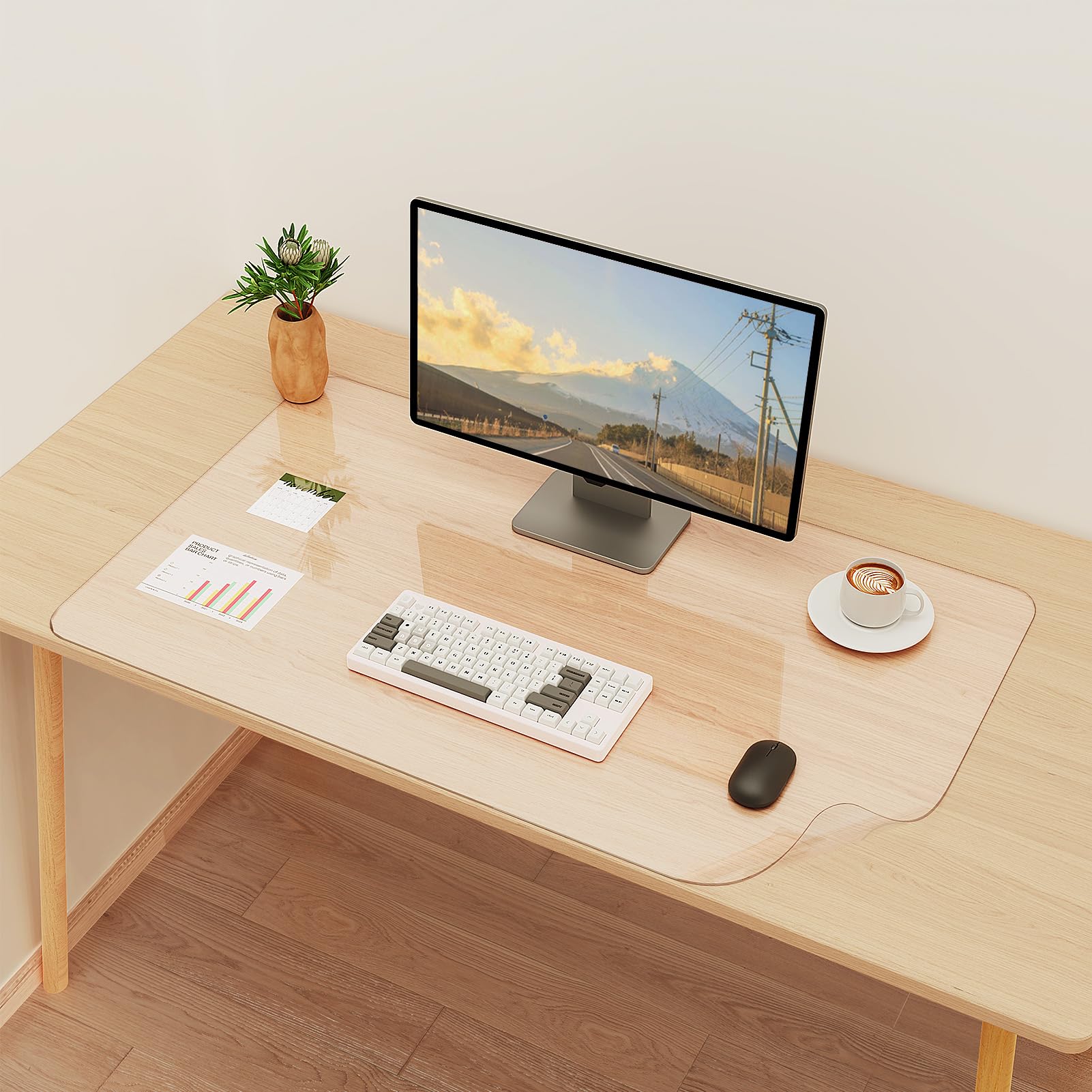 YSAGi Schreibtischunterlage Transparent, Klares Großes Mauspad, Wasserdichte Tischunterlage Schreibunterlage Durchsichtig, Tischschutz Unterlage Schreibtisch Zubehör für Büro & Zuhause (80 x 50 cm)