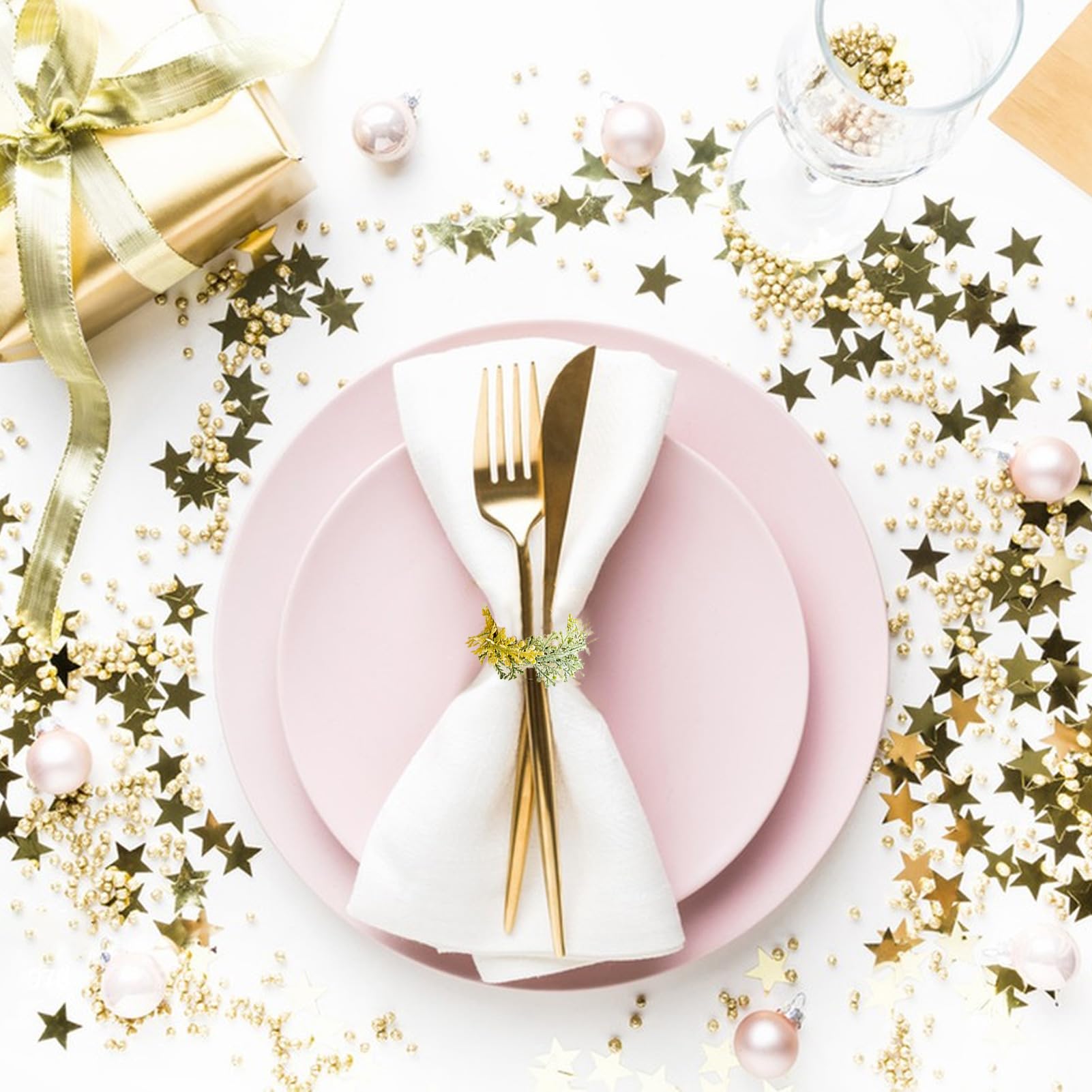 Amazon｜ナプキンリング8個セット、パインブランチナプキンリング