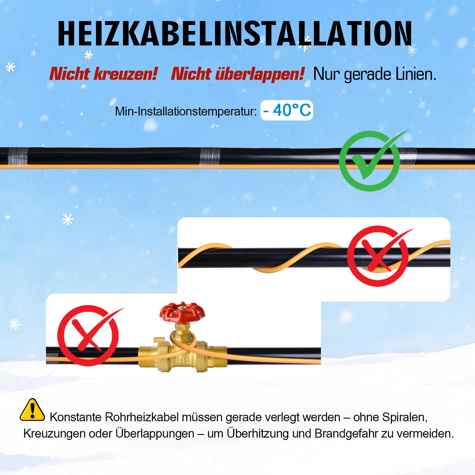 2m Frostschutz Heizkabel mit Automatischer Thermostat, Begleitheizung Wasserdichte 15W/m 230V, Rohrbegleitheizung für Wasserleitung,Pflanzen, Dachrinnen, Palmen