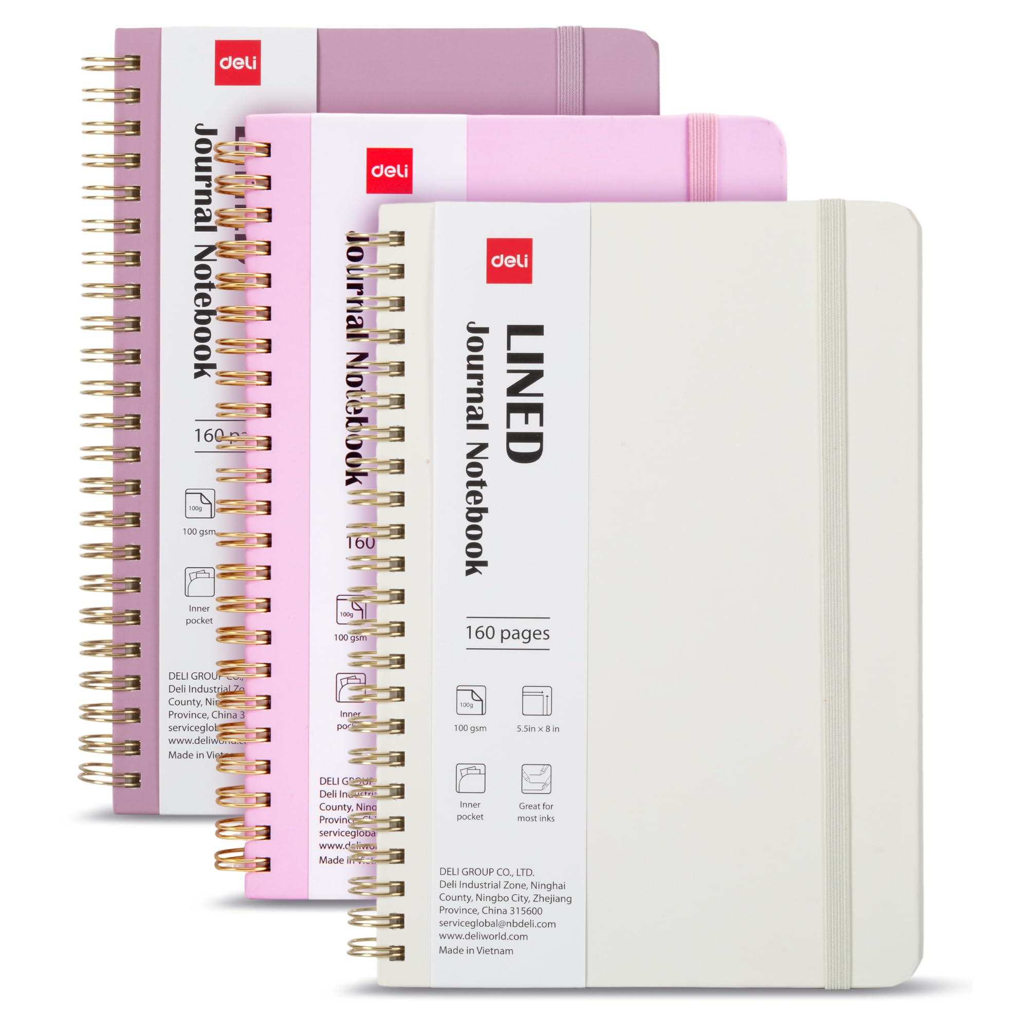 deli Lot de 3 carnets à spirales lignés, 160 pages, format A5 (14 x 20,3 cm), carnet d'écriture à couverture rigide, journal à spirale ligné pour homme et femme – Parfait pour le travail, l'école, le