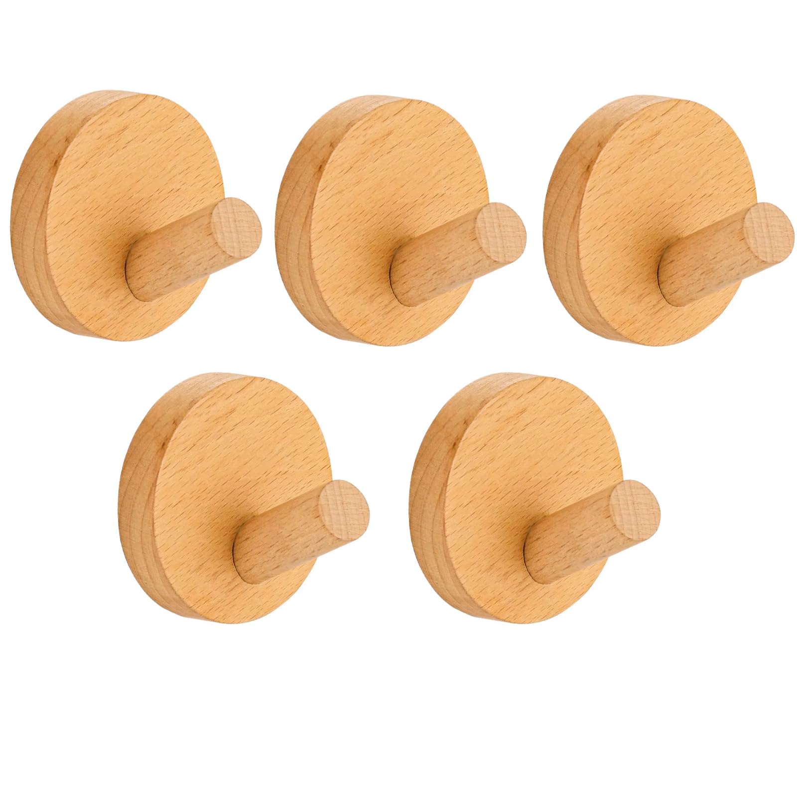VADO VLTRA 5Pcs Self Adhesive Towel Hooks, Round Wooden Hook Strong Stick on Wall No More Nails, Adhesive Towel Hook for Home, Bathrooms, Tea Towels, Kitchen