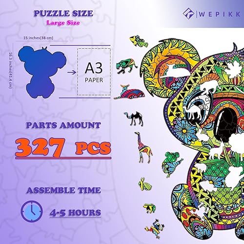 Miniatura 6 de Rompecabezas de madera para adultos, rompecabezas de animales, rompecabezas mágicos de forma única, juego familiar, decoración de pared,