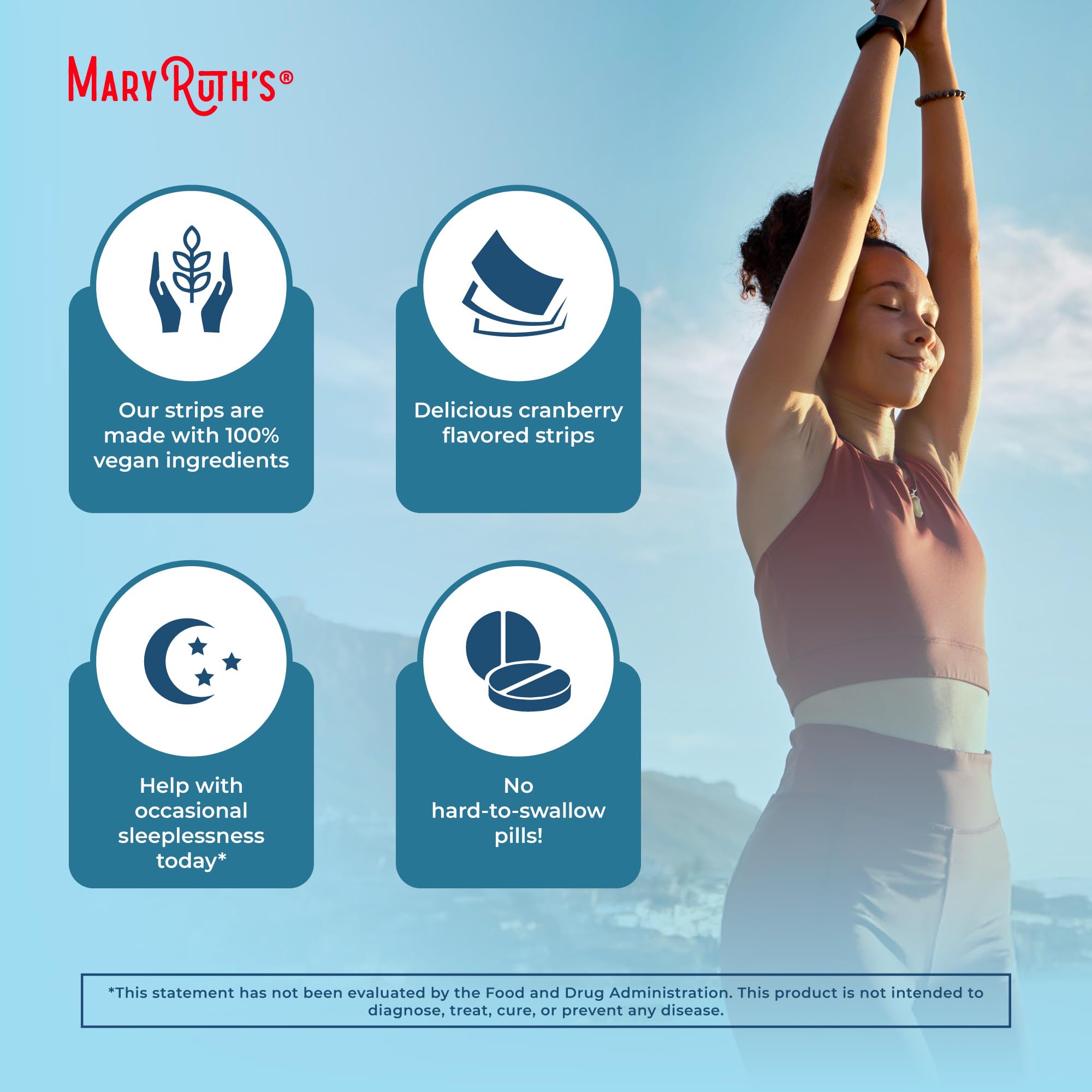 Sleep Dissolving Strips by MaryRuth's | L Theanine | Chamomile Flower | Melatonin 5mg | Valerian Root | Vitamin B6 | Sugar Free | Cranberry Flavor | Vegan | Gluten Free | Dairy Free | 30 Count — Amazon image 6