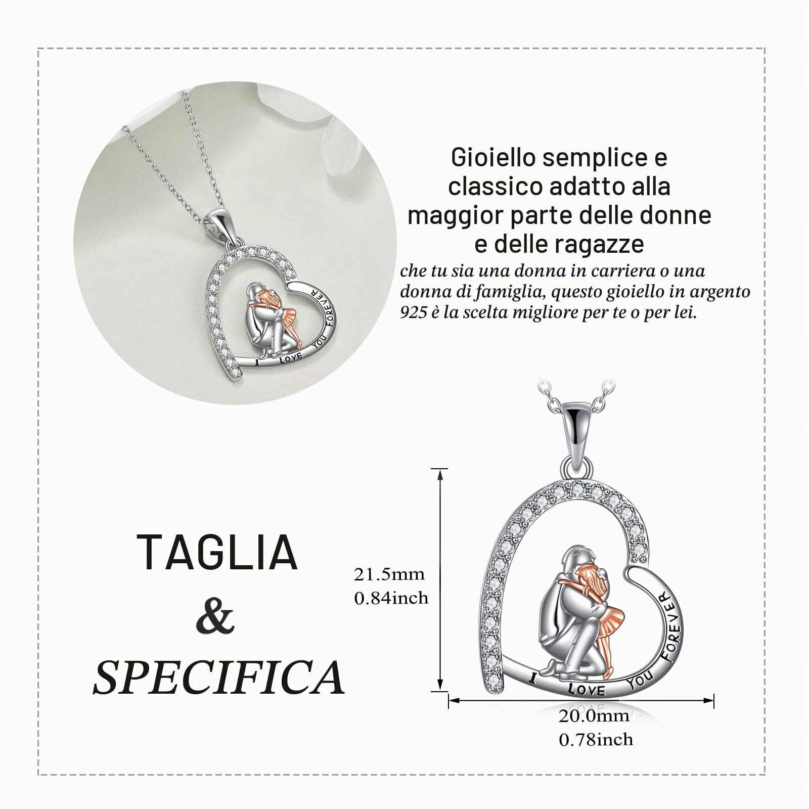 YAFEINI Collana Padre Figlia S925 Argento Ciondolo Padre Figlia Collana Papà Figlia Gioielli Regali per Donne Ragazze