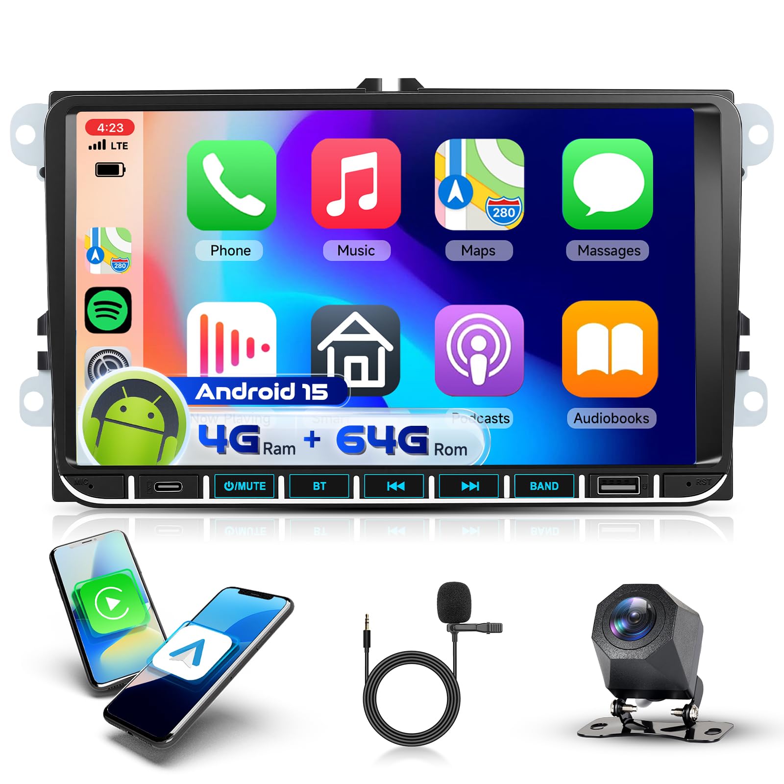 Radio para coche con Android Auto y Bluetooth para Passat y Tiguan 8