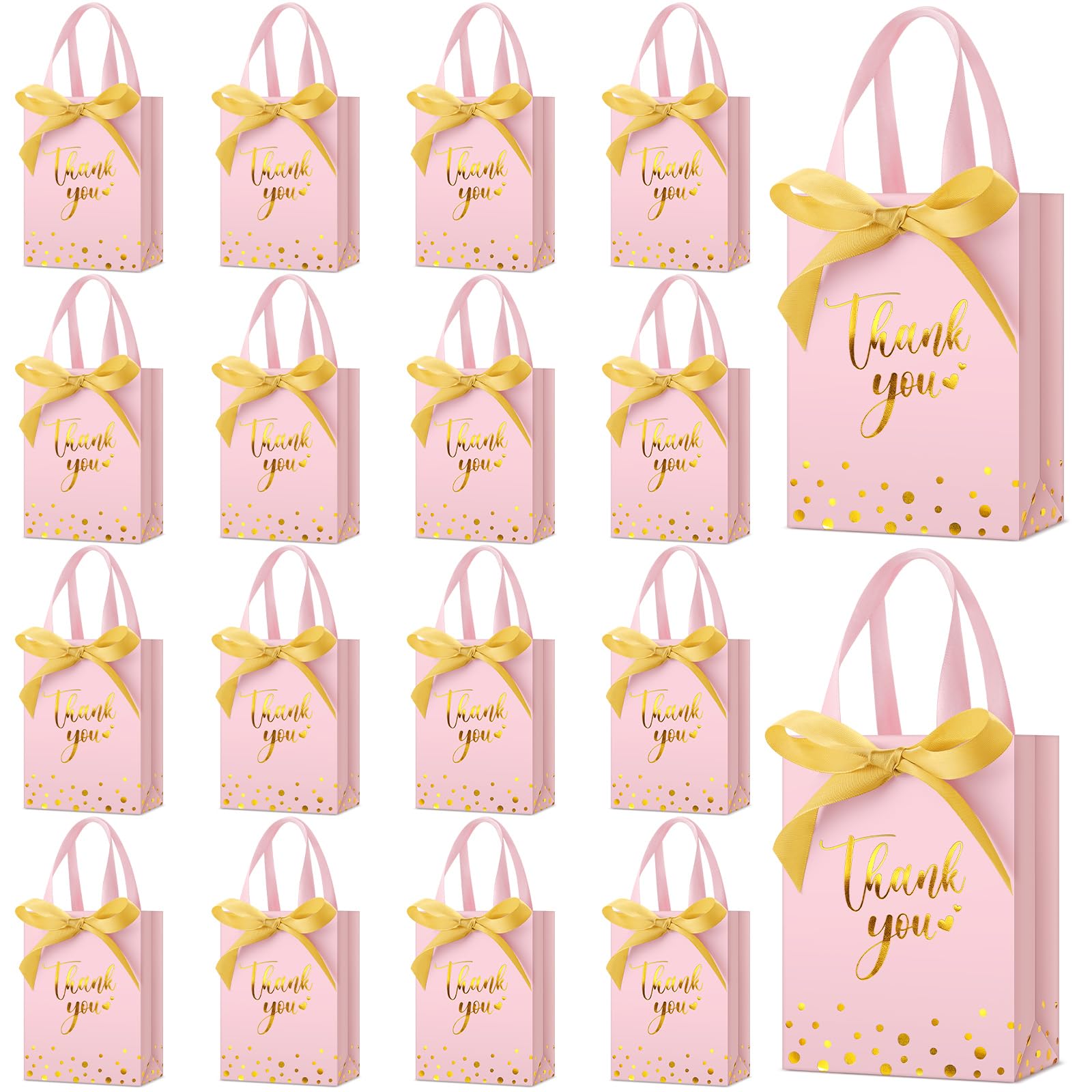 Kolldenn 36 Pack Small Thank You Gift Bags with Handles 5.9 x 4.3 x 2.4 inches Party Favor Bags Bulk with Bow Ribbon for Candy Goodie Gift Wedding Graduation Birthday Bridal Shower (Pink) — image 1