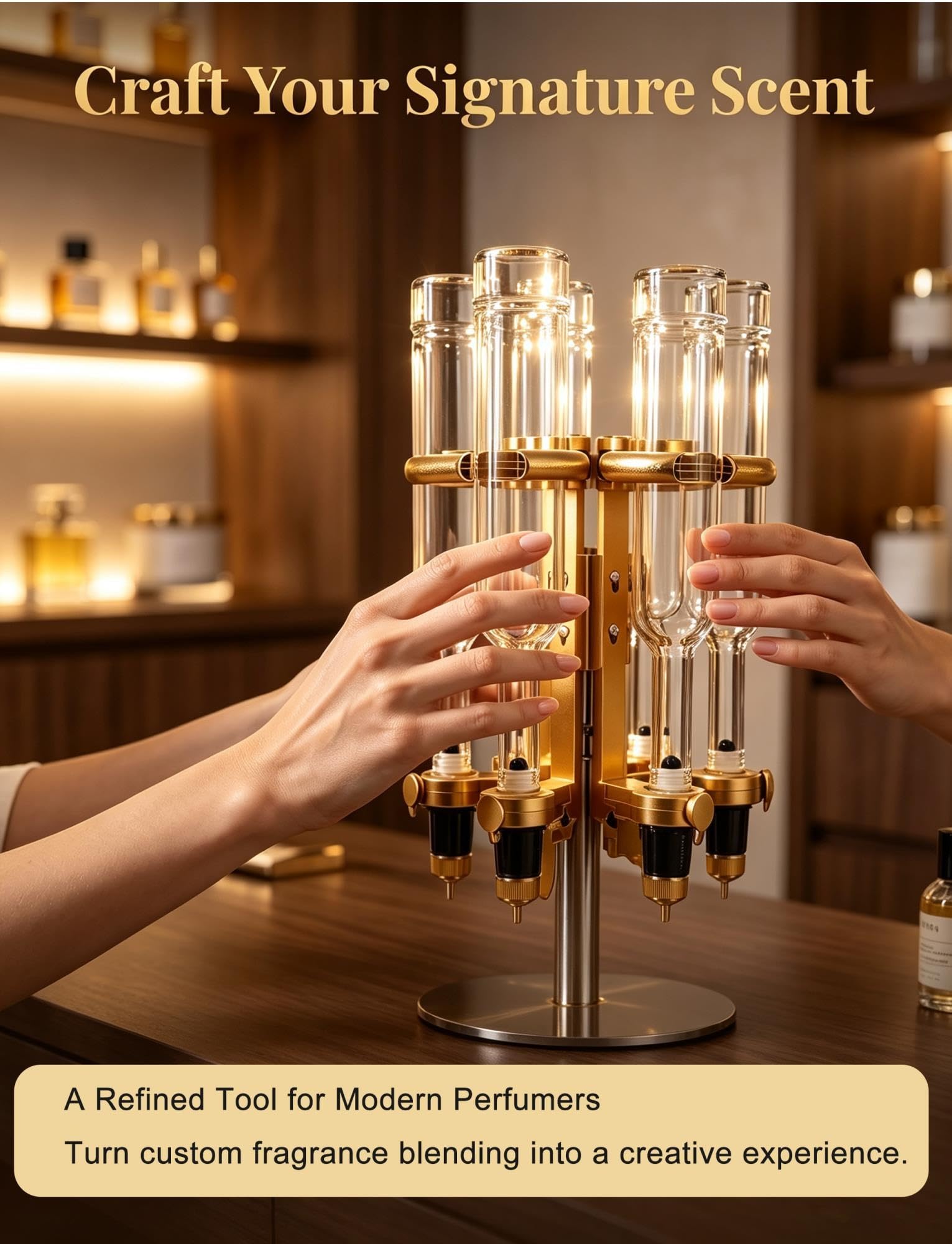 Dispenser profumo 6 posti, flaconi vetro 375 ml, supporto rotante