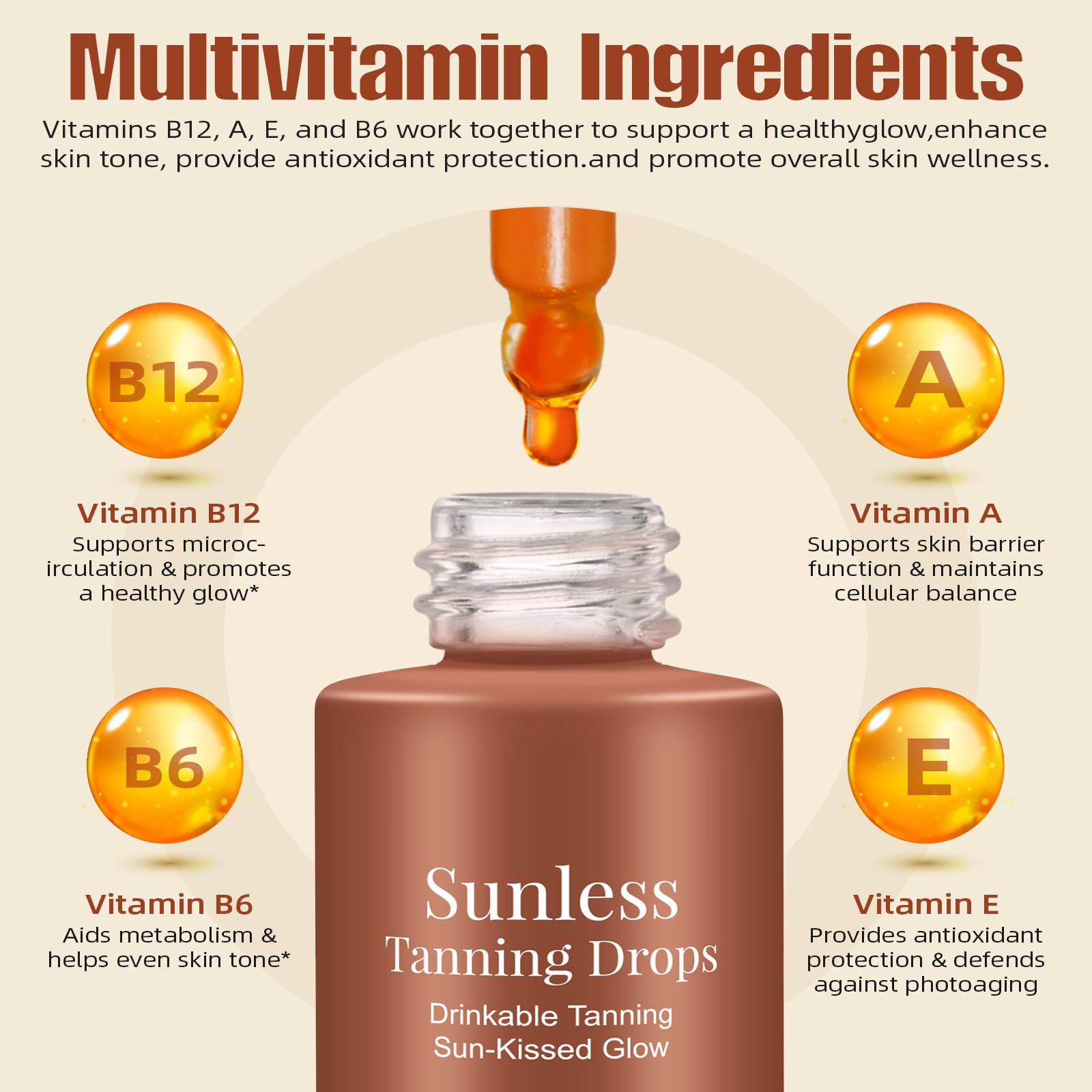 Gotas de bronceado sin sol para beber, gotas de bronceado sin sol 2025, mejora tu tono natural de piel para un brillo genuino y bañado por el sol, gotas nutritivas autobronceadoras de 60 ml (2