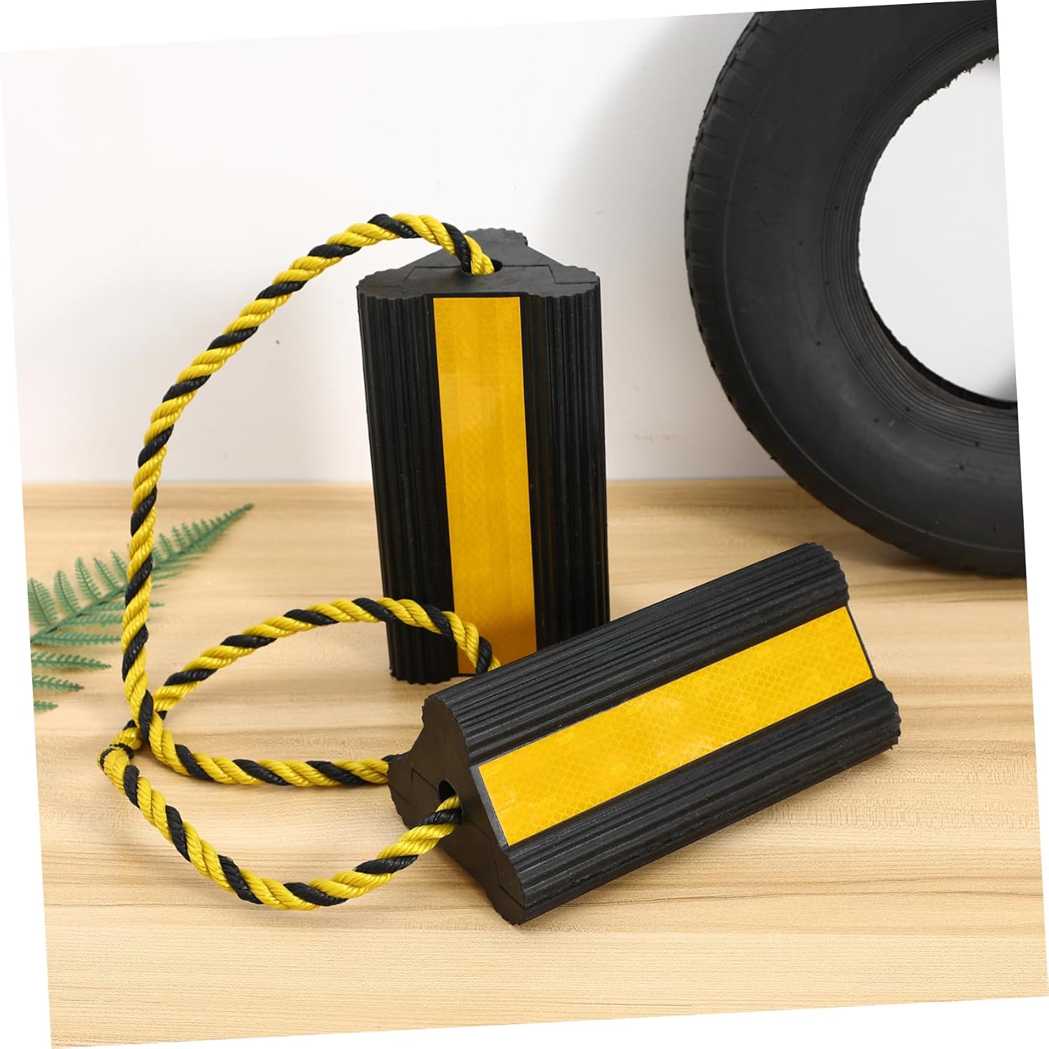 Motorcycle Wheel Chocks Reflective Yellow Heavy Duty Stabilizers for Rvs and Travel Trailers