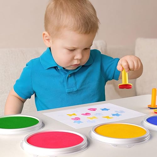 Miniatura 7 de Lorzon Paquete de 16 almohadillas de tinta lavables para niños, almohadillas redondas grandes de 7 pulgadas para pintar con dedos sellos de goma