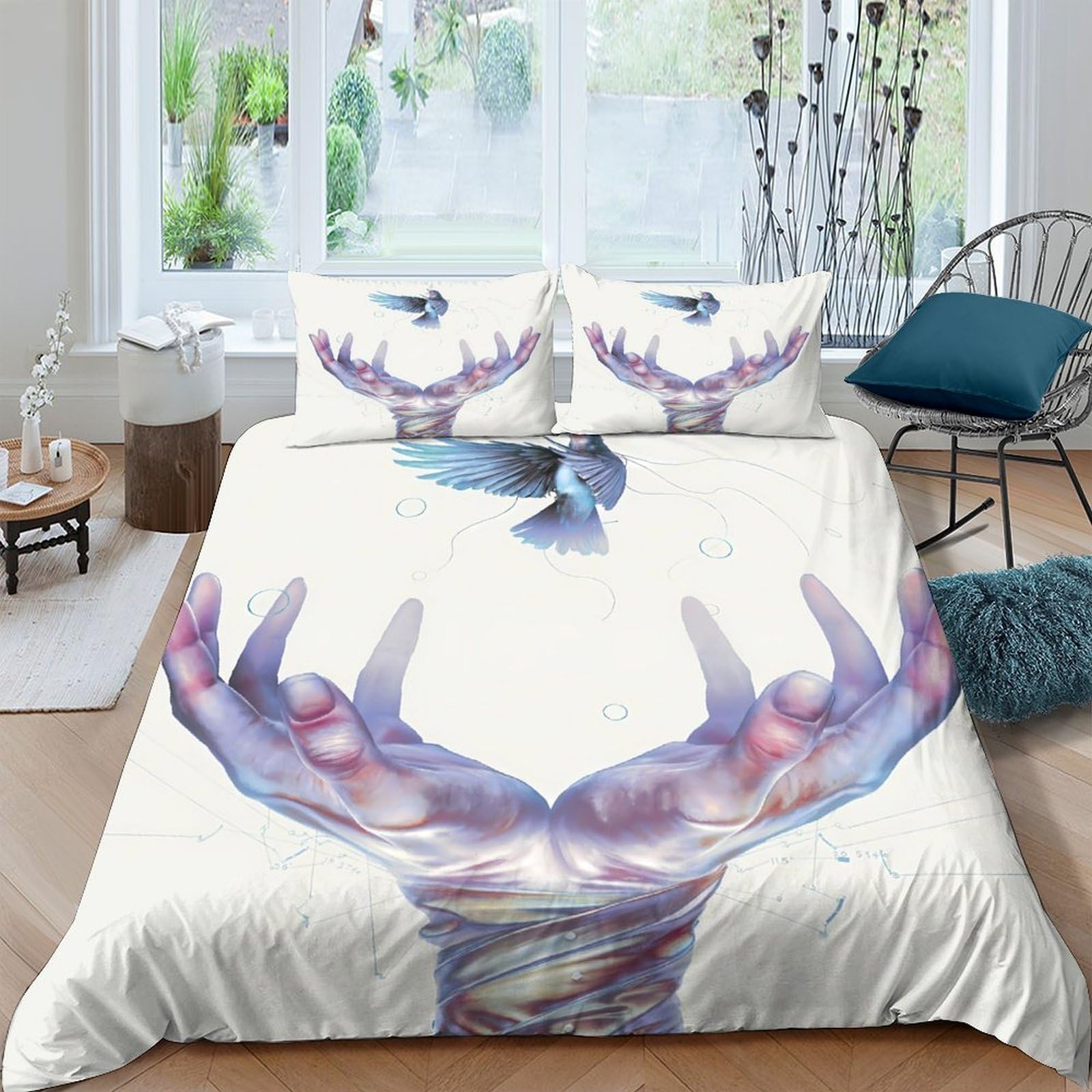 Ctjqhvkz Style-7 3D Printed Watercolor Deer Antlers Fitted Sheet Microfiber Soft Breathable Blue Bird Mattress Cover For Bedroom Guest Room Decor Single（135X200cm）