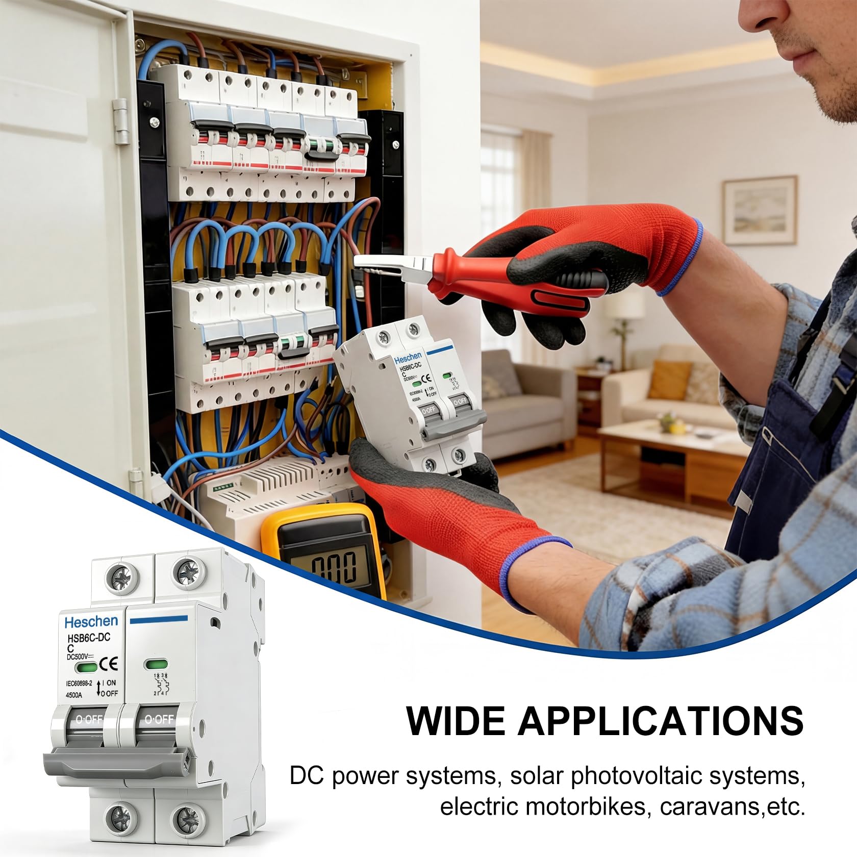 Heschen 2 unidades Disyuntor en miniatura DC, HSB6C-DC, 2 polos, DC500V 20A, disyuntor fotovoltaico, para sistema de paneles solares de PVC, sistema de rejilla, montaje en carril DIN de 35mm (20A)