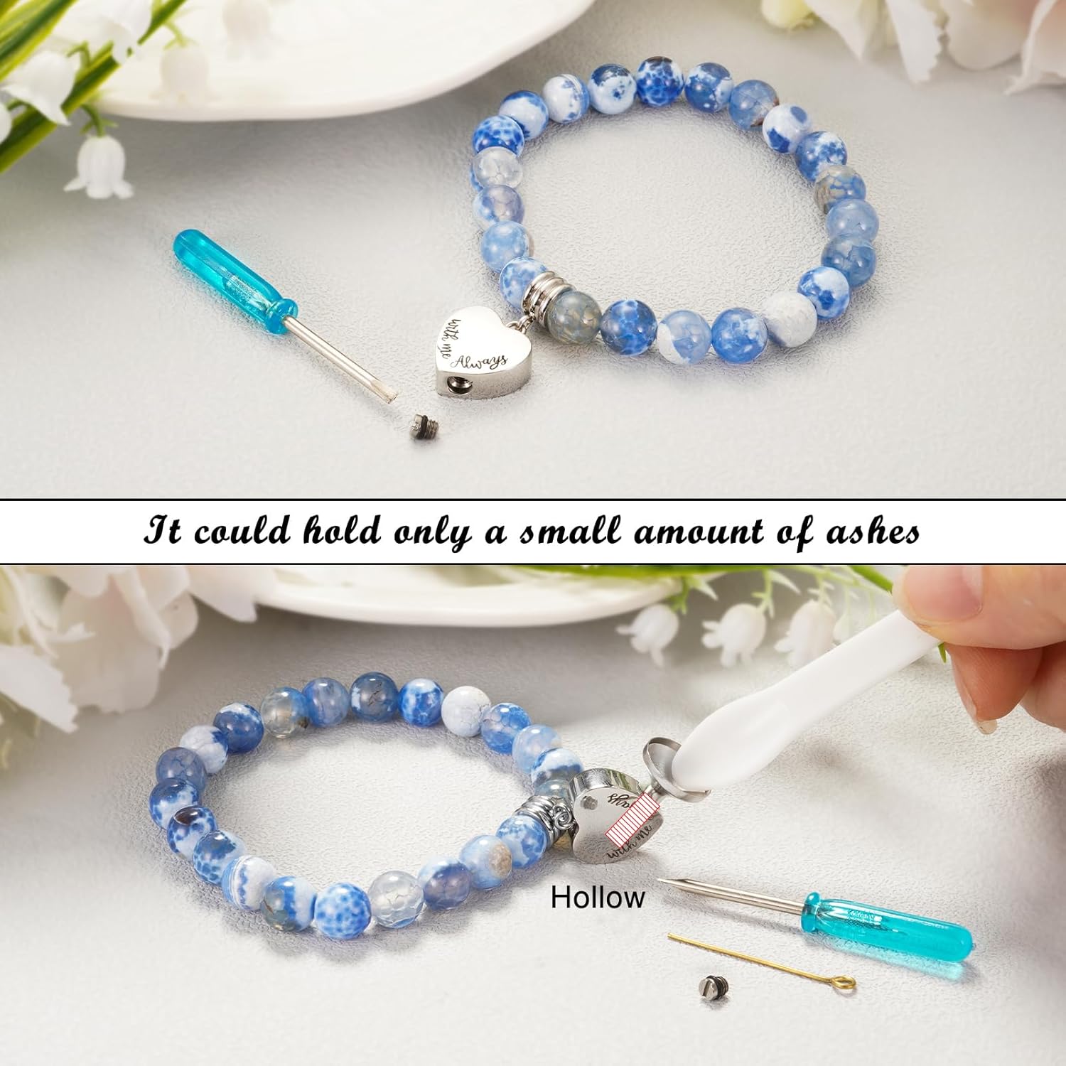 XIUDA Heart Cremation Memorial Urn Bracelet 316L Stainless Steel Keepsake Jewelry Urn Bracelet for Ashes for Women-With Me Always - Image 4