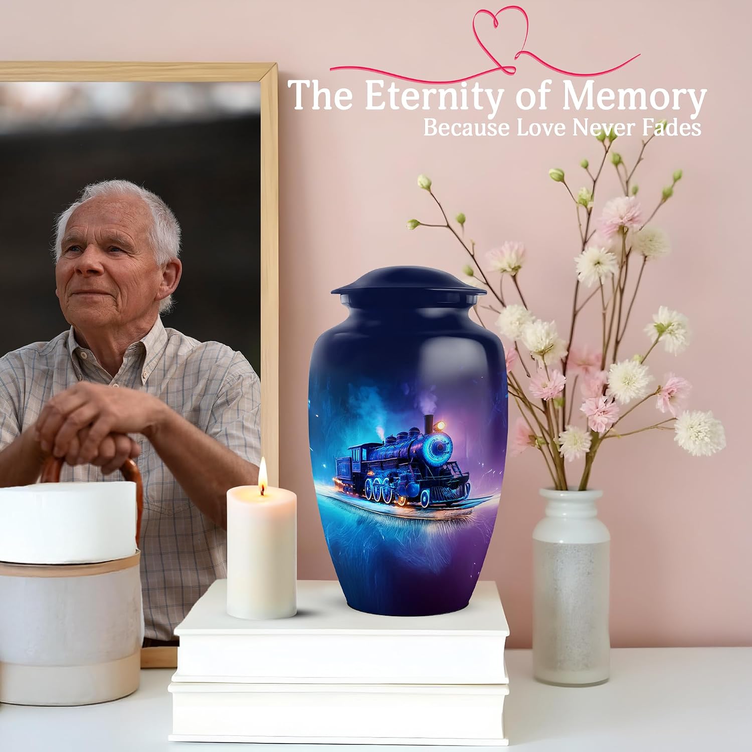 YATHABI Train Urn for Dad Cremated Ashes – Large Human Remains Holder – Adult Funeral Cremation Urn – Memorial for Male Loved One - 10 Inch