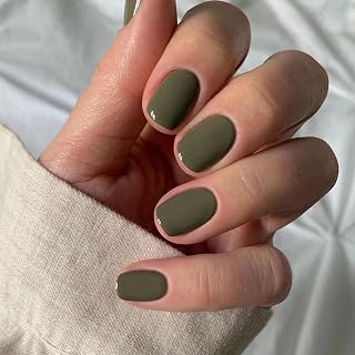 Glossy Olive Green Press-On Nails – 24 Short Square Nails, 12 Sizes, Elegant Velvet Finish, Long-Lasting & Durable, Easy DIY, Includes Tool Kit