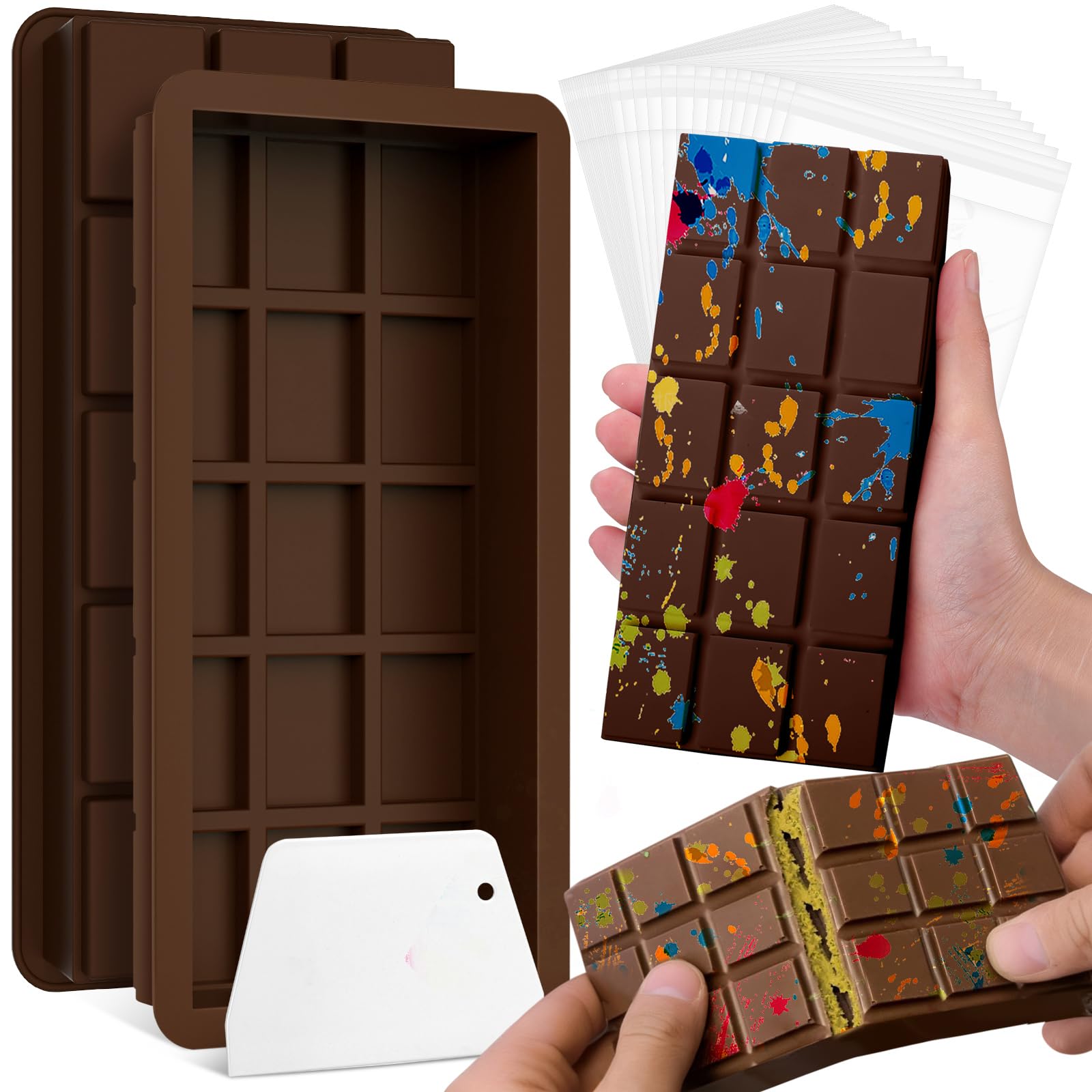 BABORUI 2PCS Deep Chocolate Bar Mold, 1.2 Inch Chocolate Bar Mold for Dubai Chocolate Bar Pistachio, Large Silicone Chocolate Mold for Filling Knafeh Pistachio Cream