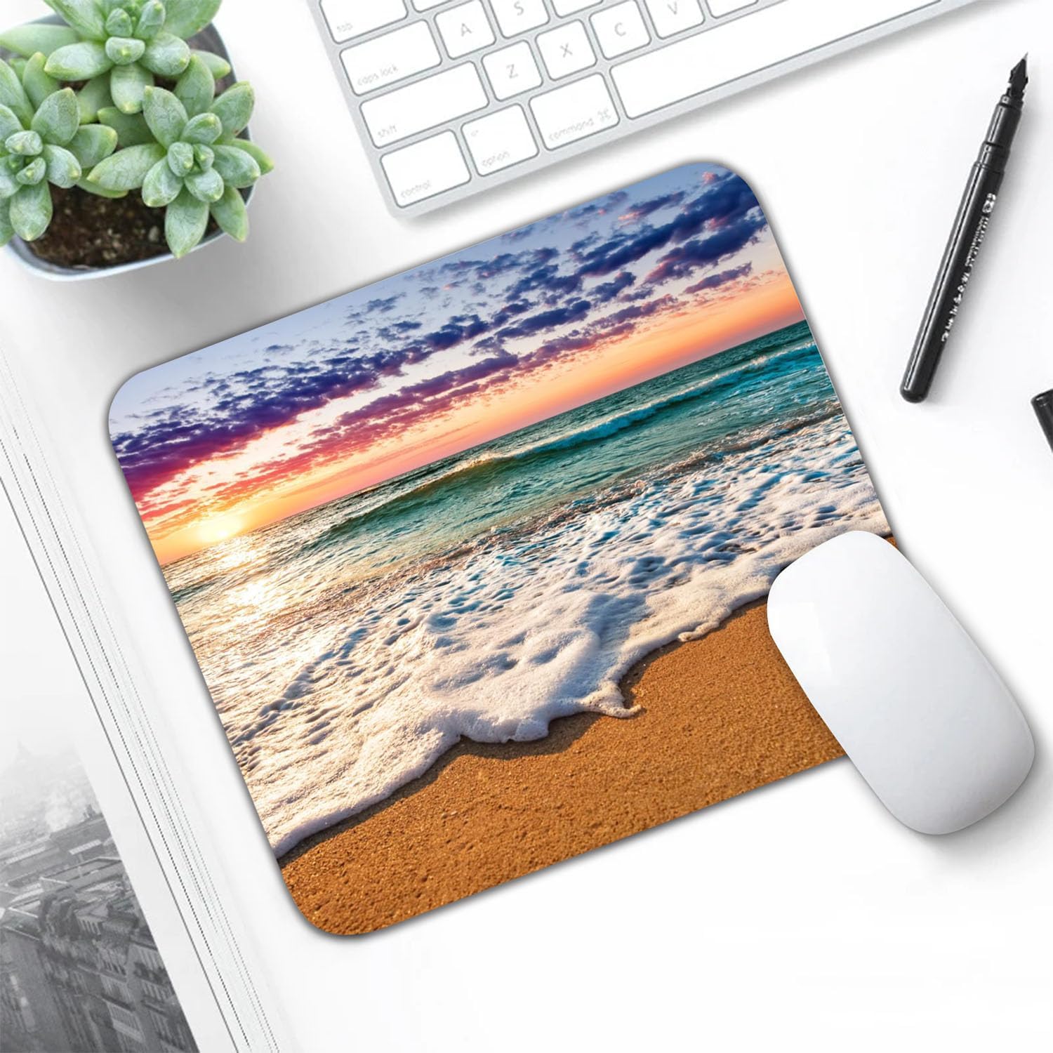 Beach Patterns Desk Mat, Large Gaming Mouse Pad Non-Slip Rubber Base with Stitched Edges, Waterproof Protection for PC Laptop Home Office Desk Decor (8x9in) image 2