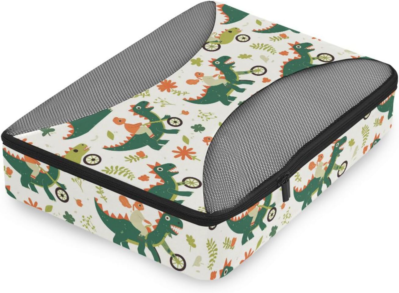 Childish Doodle Green Dino 4 Pcs set organizer bags for Mesh Travel Essentials expandable cubes for packing