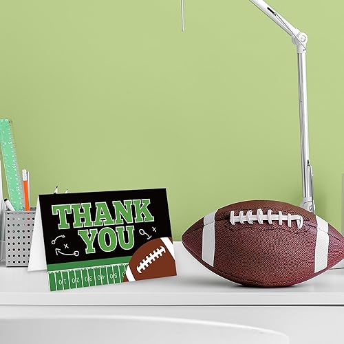 Miniatura 5 de AnyDesign - Paquete de 32 tarjetas de agradecimiento de fútbol con sobres, 4 tarjetas de notas de rugby en blanco, tarjetas de agradecimiento para