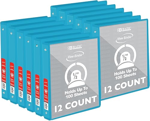 BAZIC - Carpeta organizadora de 3 anillas de 12 pulgada, cian, anillo redondo, capacidad para 100 hojas de papel, para escuela, oficina, hogar, 12