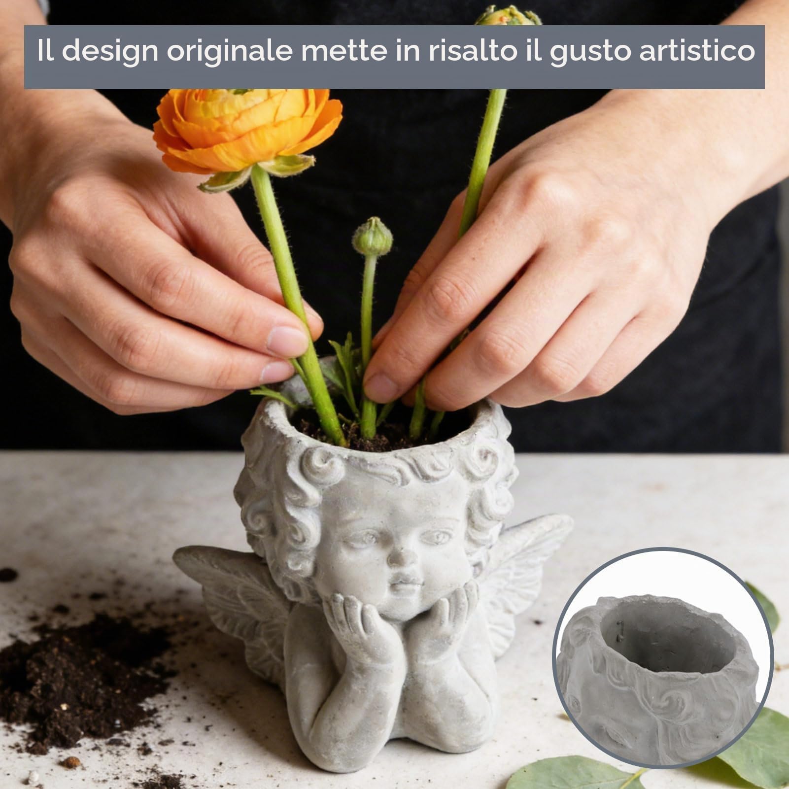 HERCHR Vaso a Forma di Testa d'Angelo, Elegante vaso da fiori in cemento per piante grasse, piante finte, Soprammobile Vintage Dipinto a Mano
