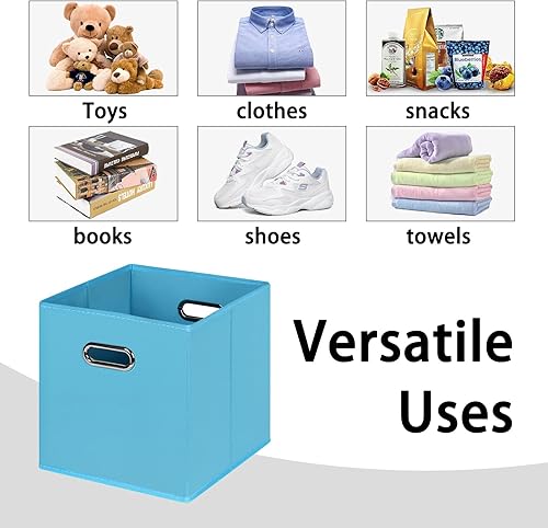 Miniatura 3 de Cubos de almacenamiento plegables negros, caja de almacenamiento de tela, cestas organizadoras con asas dobles para organizador del hogar (azul)
