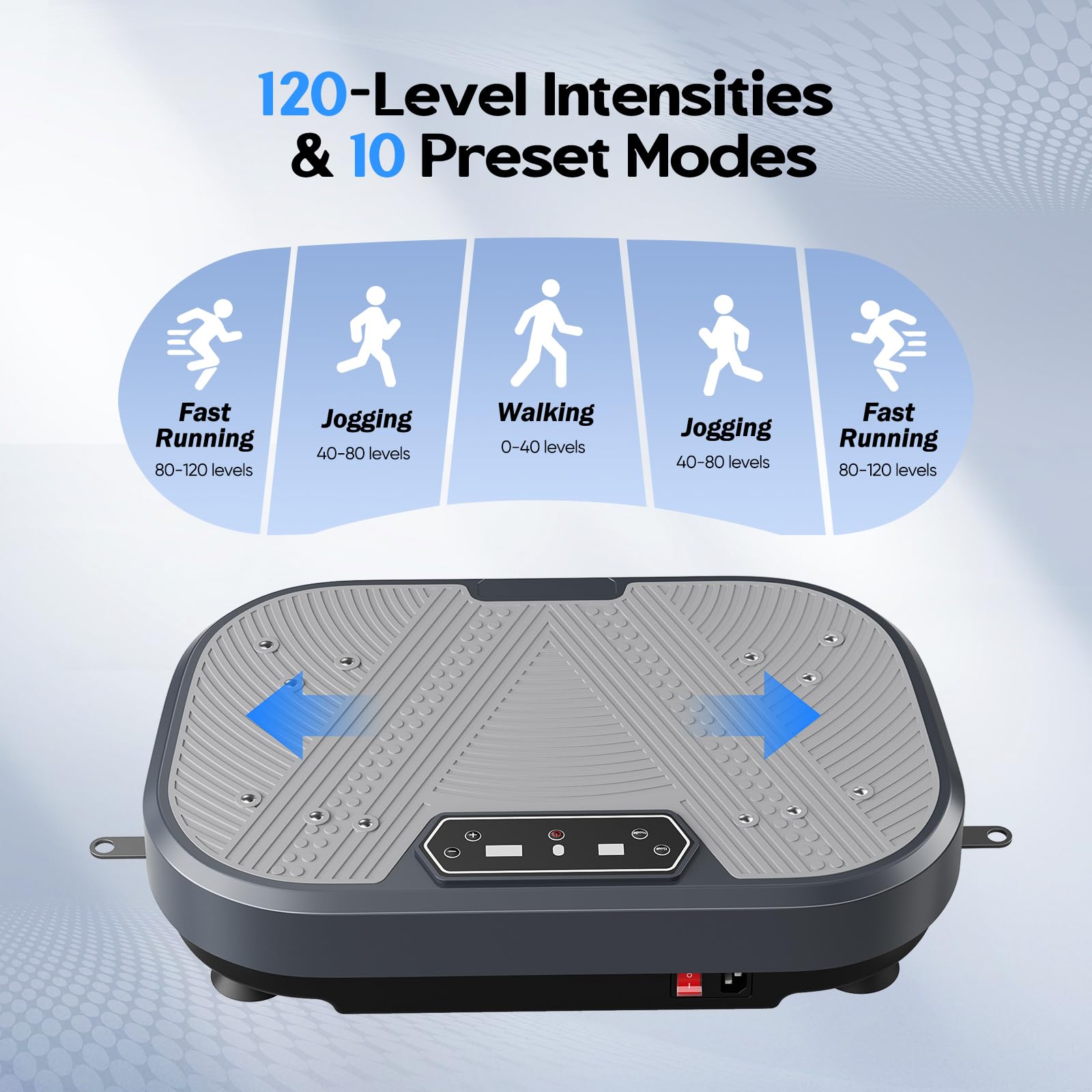 Plataforma Vibratoria, 120 Velocidades Plataforma Vibración Muscular para Musculación y Moldeado,Altavoz Bluetooth y Bandas Elásticas Fitness en Casa para Quemar Grasa y Adelgazar