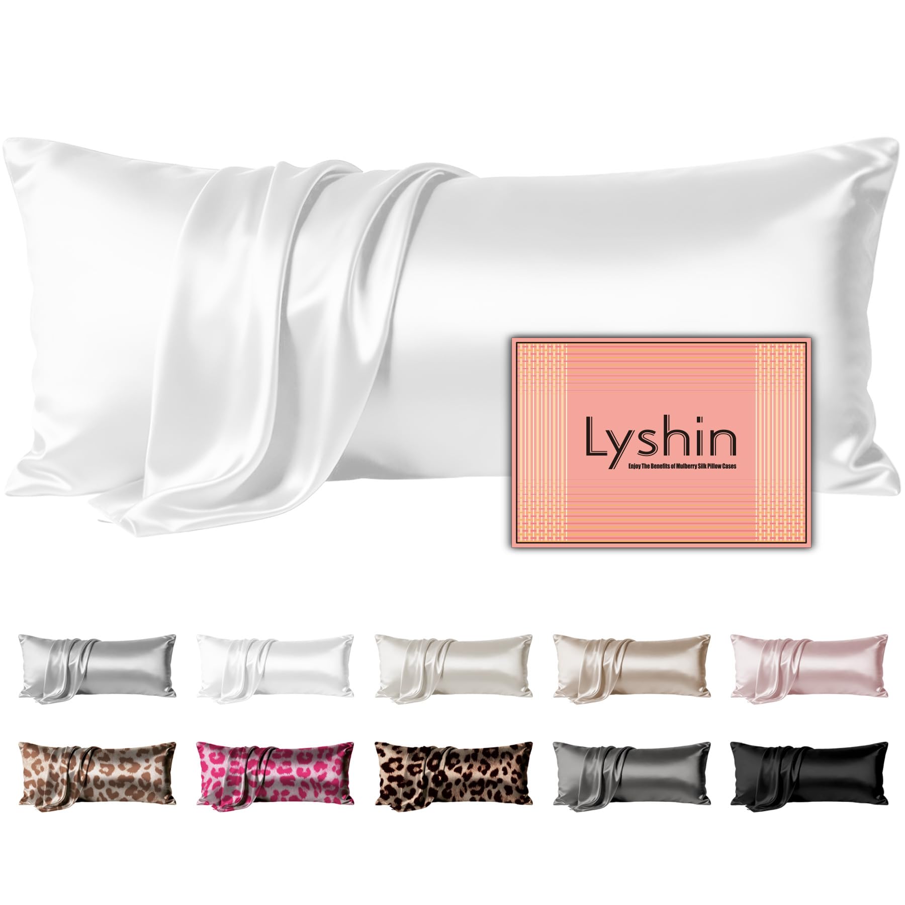 LYSHIN Silk Body Pillow Case with Zipper, Body Pillow Pillowcase, White