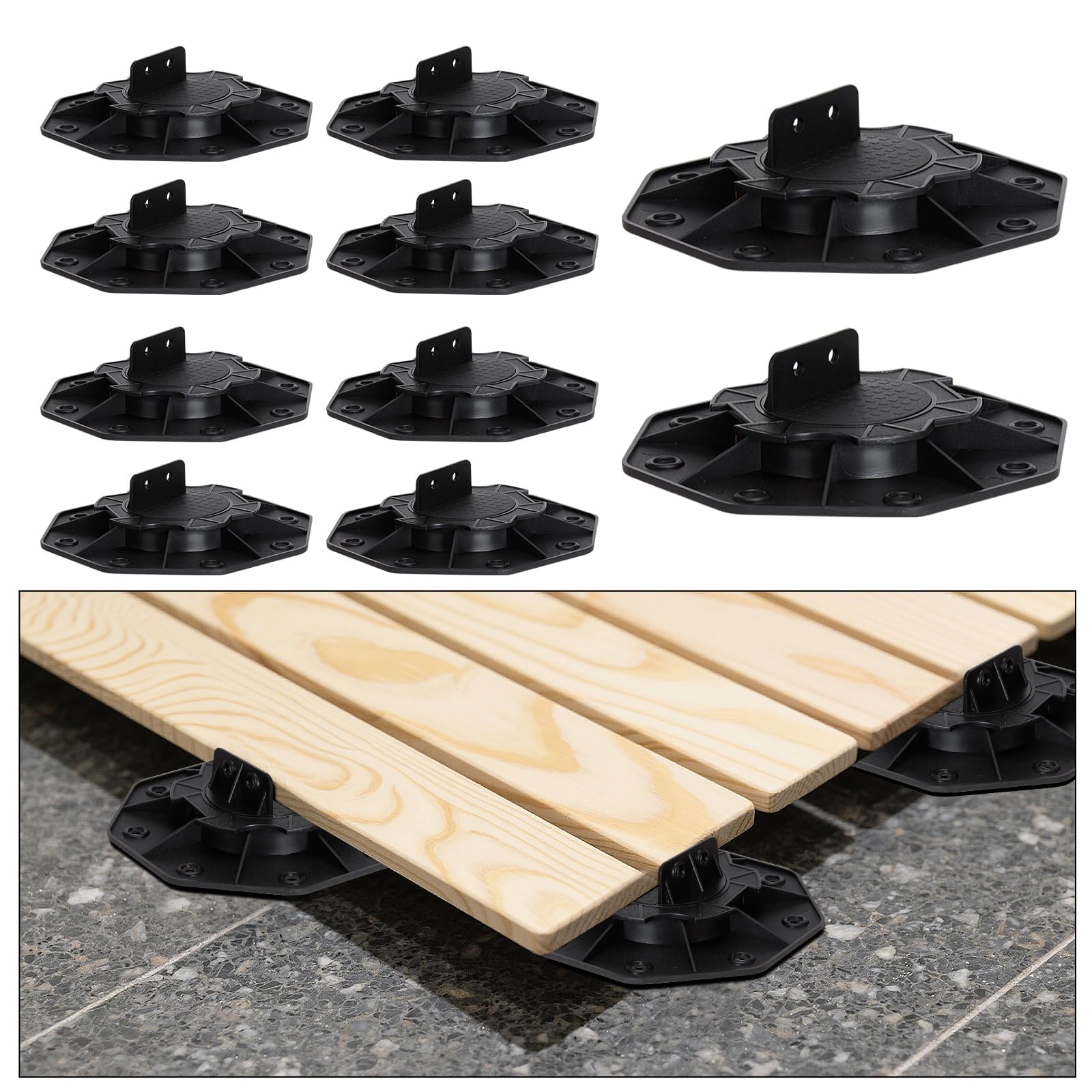 10 Pack Adjustable Decking Pedestal 18-30mm, Heavy Duty Joist Support Riser