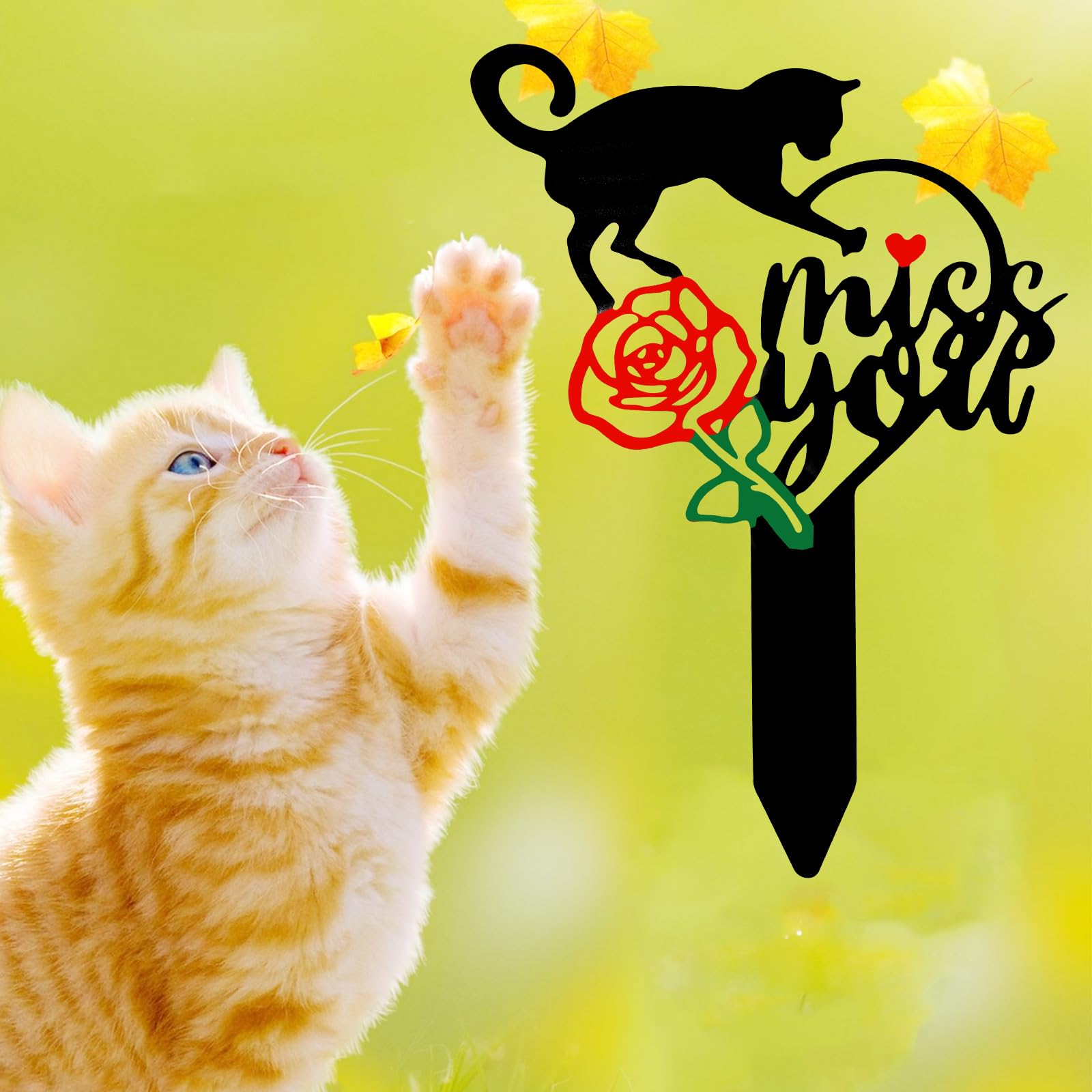 Oooct Cat Memorial Stake, Metal Grave Marker, Pets Headstone Sign, Remembrance Gift for Cat Lovers, Black