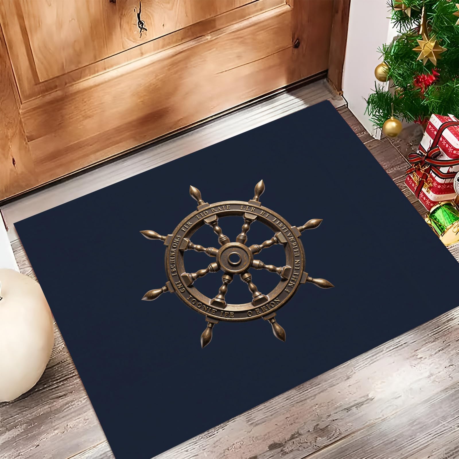 Tappeto Diagramma Del Timone Della Nave Classica Ingresso Interno, Zerbino Tappeti Stile Nautico Classico 80 X 120 Cm Antiscivolo Lavabile In Lavatrice Bronzo Camera Da Letto Entrata Scendiletto