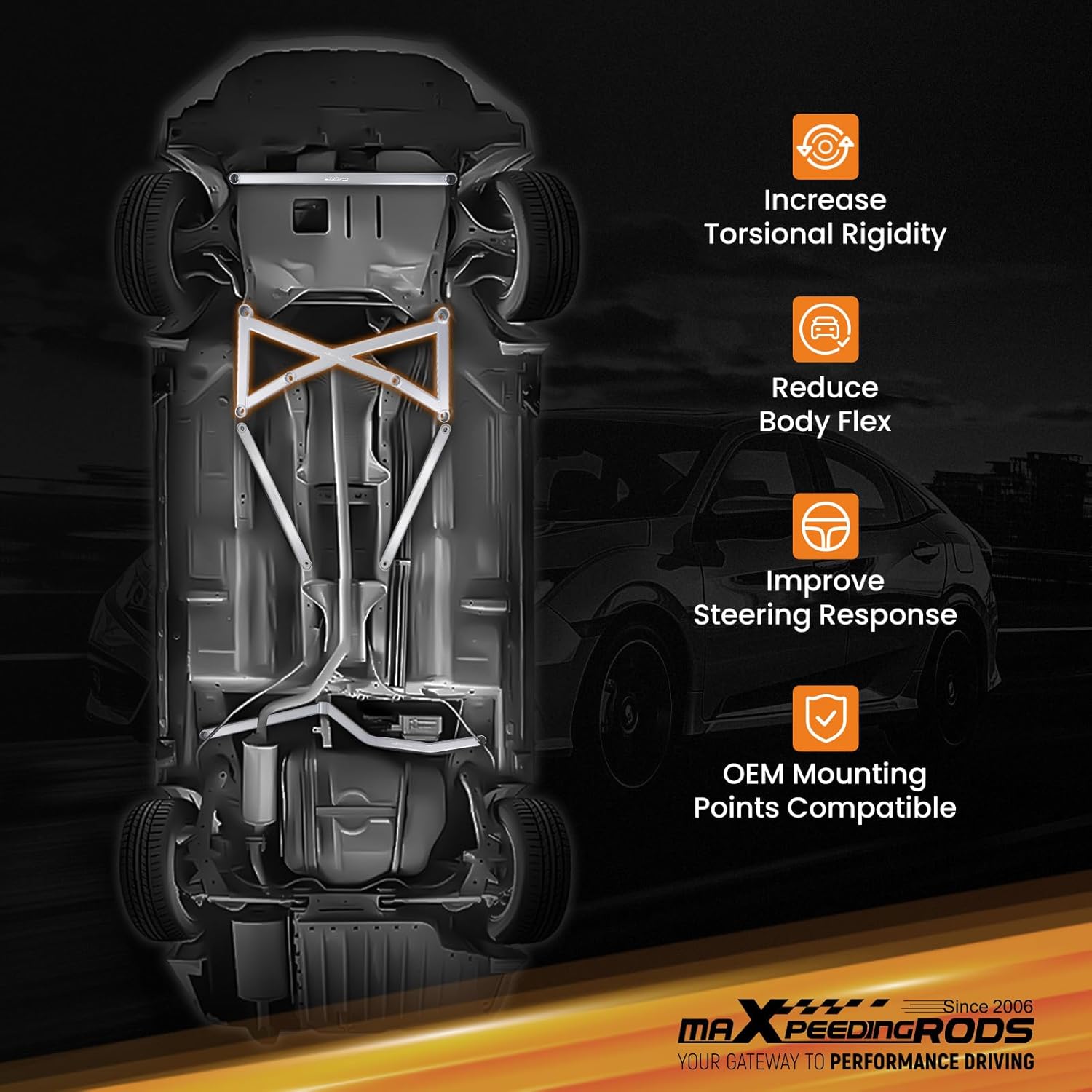 maXpeedingrods Front Lower Brace for Honda Civic 2012-2015, Lower Tie Bar, Chassis Brace