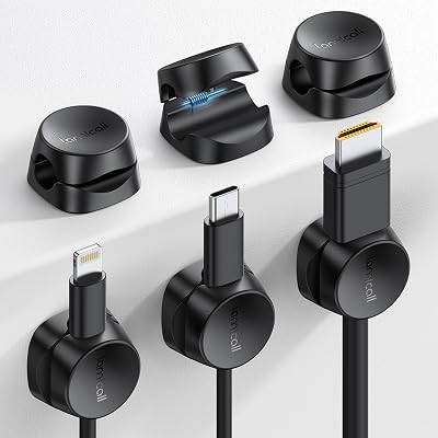 Lamicall [6 Pack] Spring Cable Holder Clips – No-residue Cord Cable Management, Wire Holder Organiser, Desk Tidy, Phone Charging Cable Keeper for USB, HDMI, Wall, PC, Car, Office, Home – Black (8mm)