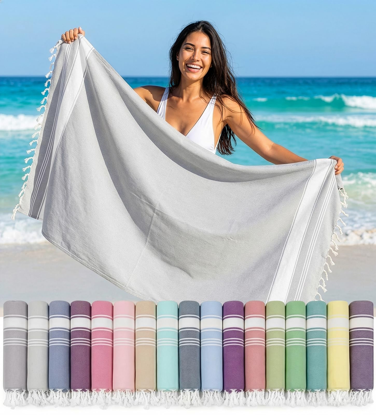 LANE LINEN Large Pool Towels, XL Beach Towel, Pre-Washed, No Shrink - Grey