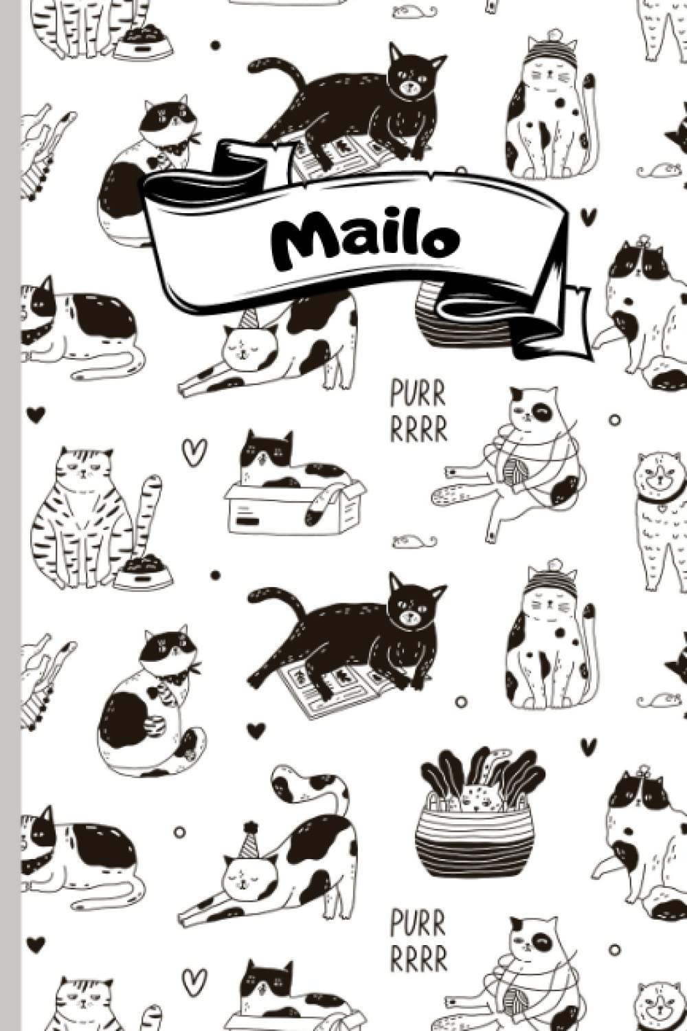 Mailo: Personalisiertes Mailo Katzen Notizbuch - Notizbuch Geschenk für Katzenliebhaber - Mailo Notizbuch | 110 Seiten - 6x9 Zoll