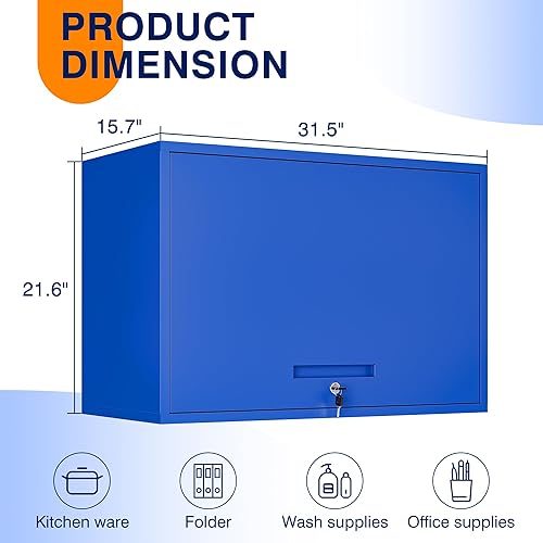 Vista 32 de Yizosh Armario de garaje de metal con puertas, armario de almacenamiento montado en la pared, gabinete de herramientas flotante para sótano, cocina