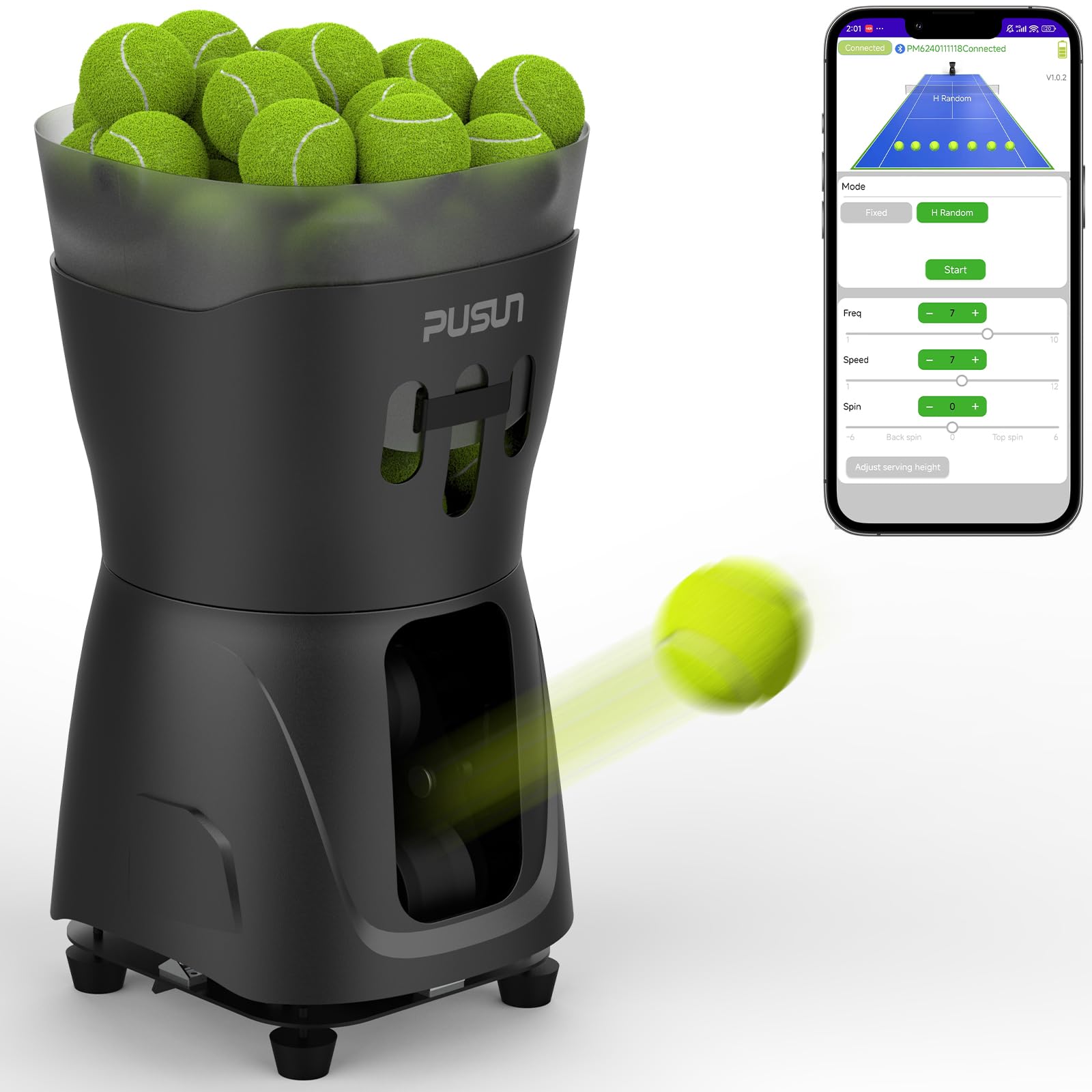 PUSUN PT-Mini Pro-Mini Máquina Lanzapelotas de Tenis Profesional | Ideal para Principiantes | Control App | Ligera y Portátil | para Uso Interior y Exterior | 3-5 Horas de Batería