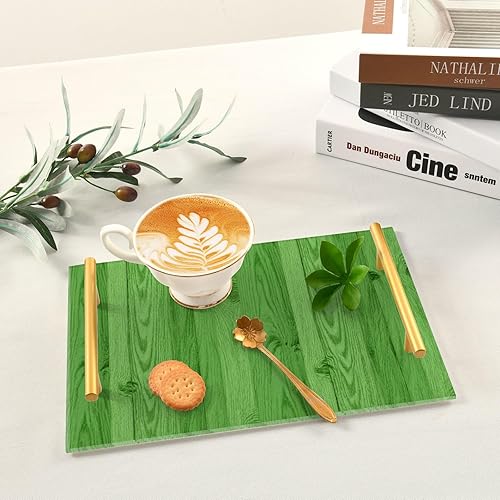 Miniatura 6 de Bandeja decorativa de barra con textura de madera verde a rayas con asas, bandeja de cama de desayuno para joyería, perfume para sofá, bandejas para
