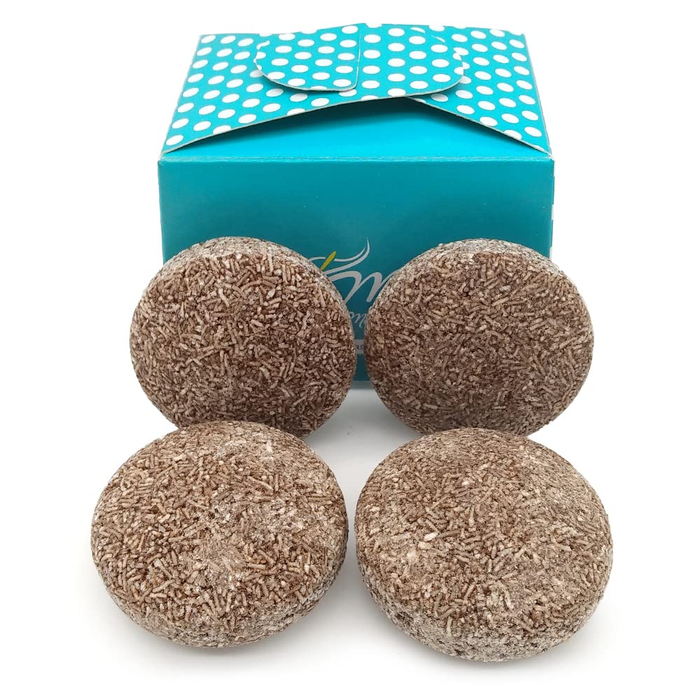 Champú sólido para cabello dañado, seco o fino - 100% natural - Con manteca de cacao - Aporta volumen, suavidad y brillo - No engrasa - Hecho en España - Pack 4 ud