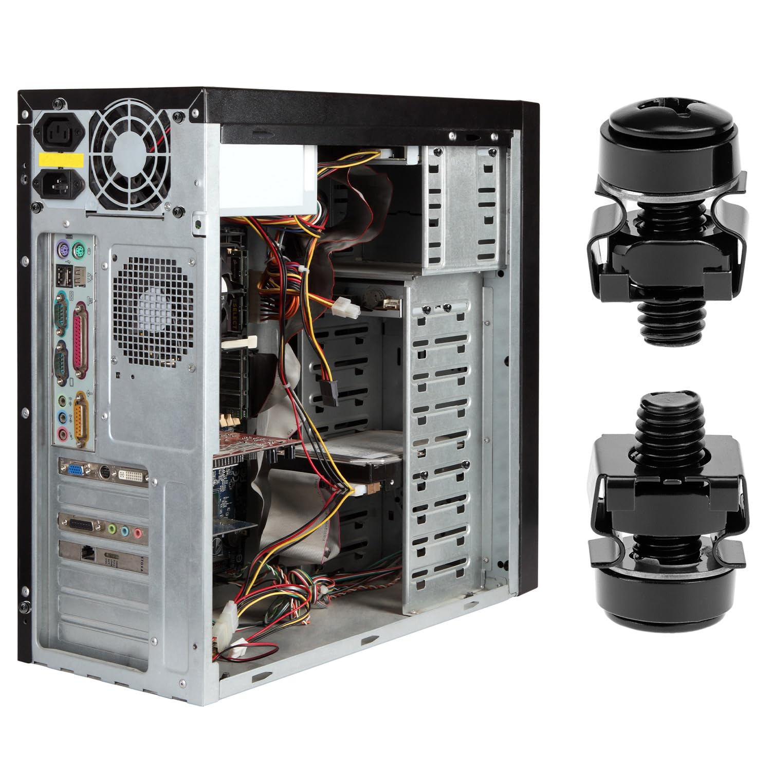 QWORK® Set di 20 viti a dado M6 per armadi di rete, compatibile con rack da 19/10 pollici - acciaio, nero