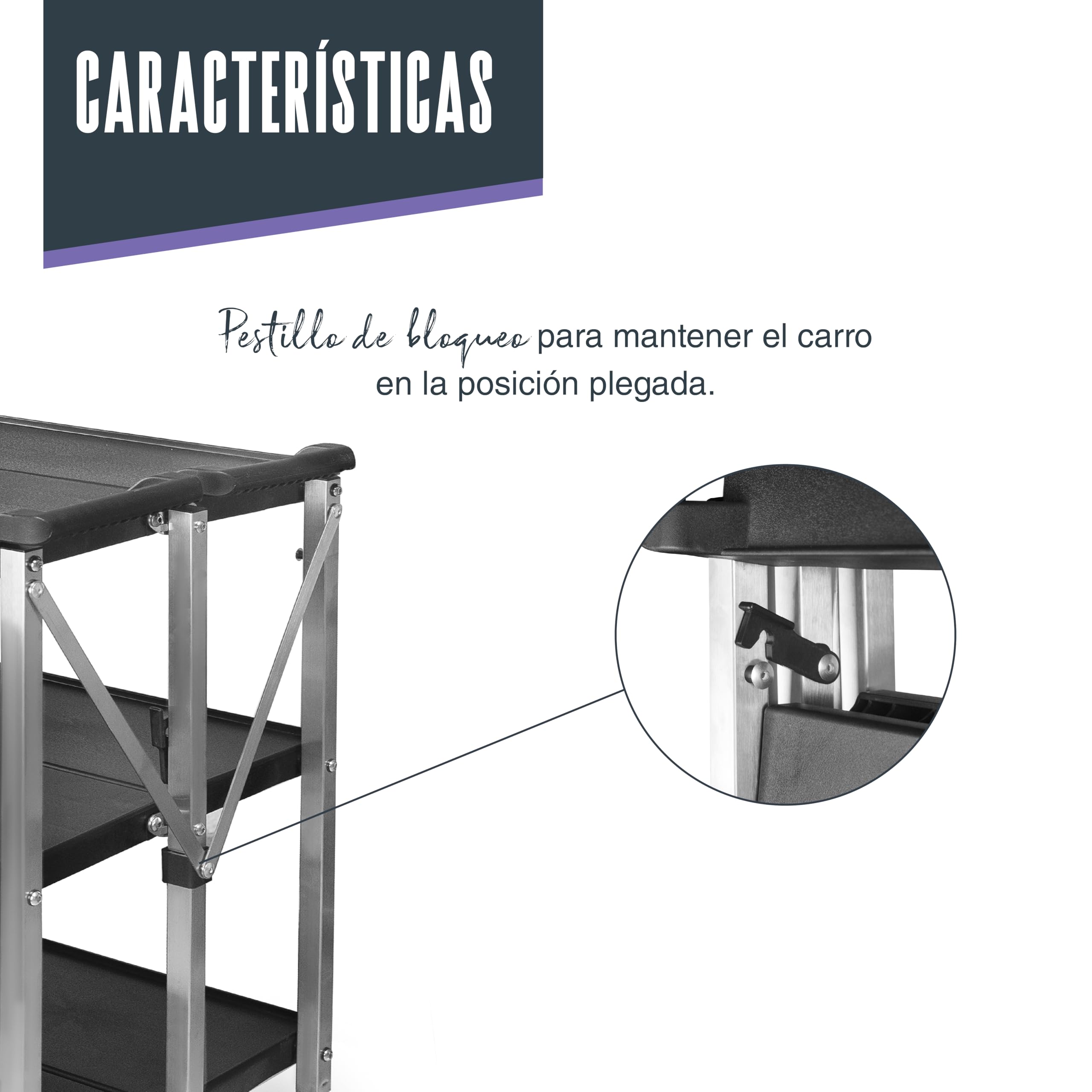 LACOR 66241 - Carro de Servicio Plegable, 3 bandejas, 30 kg/Bandeja | En acero inoxidable, para un uso práctico y profesional en cocina; ideal para cocina profesional y uso diario en casa