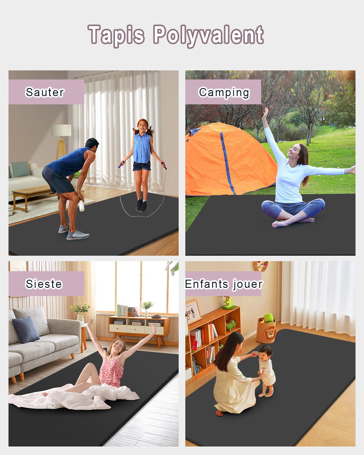 Grand Tapis de Yoga 200×130cm 15mm/10mm Épais NBR Tapis de Gym pour Fitness Pilates étirements Enfants Jouant Tapis de Sol