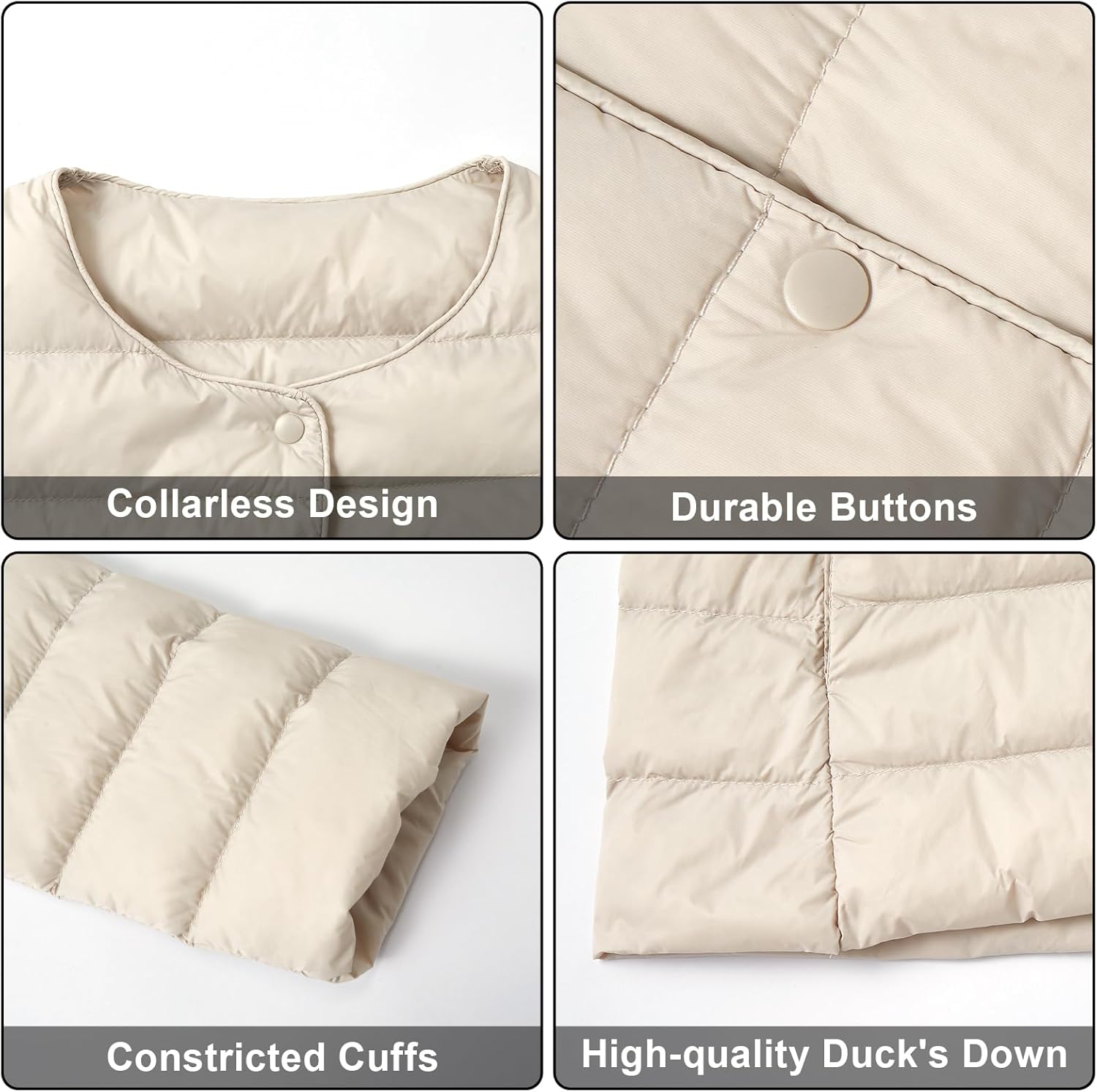 Women's Quilted Lightwight Puffer Jacket, Collarless Down Jacket Coats with Pockets, Portable Coat with Storage Bag - Image 5