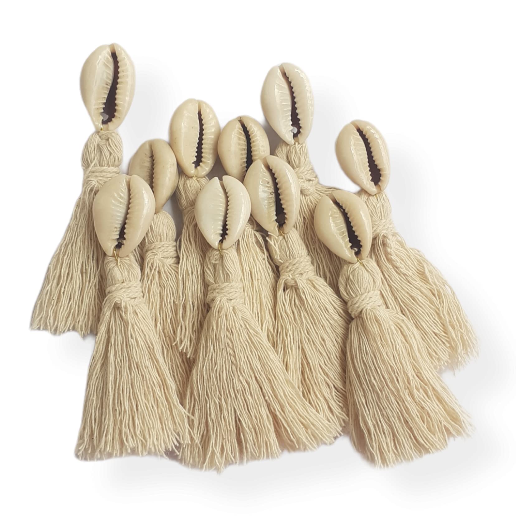 Zippy Flora Mini Cotton Tassels with Cowrie Shells for Saree/Blouse/Dupatta/DIY/Decor, Pack of 10 (Off-White)-image-2