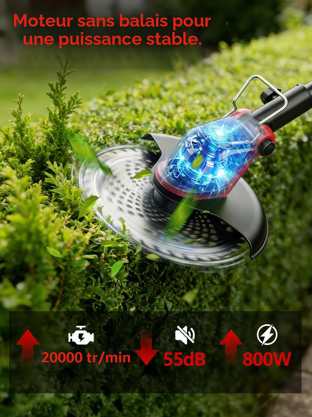 30CM Debroussailleuse Electrique sans Fil, 2x3.0Ah Batterie et Chargeur Coupe Bordure sans Fil, 20 000 TR/Min, Débroussailleuse à Batterie avec 4 Types Lames Longueur RéGlable pour Jardin Élagage